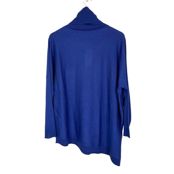Eileen Fisher | NWT Royal Blue Merino Wool Turtleneck Asymmetrical Hem Sweater - Picture 3 of 11